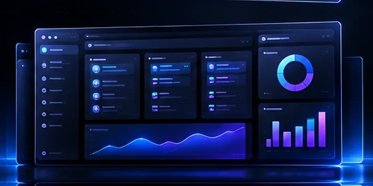 A back-office dashboard with a job list, activity chart and customer records.