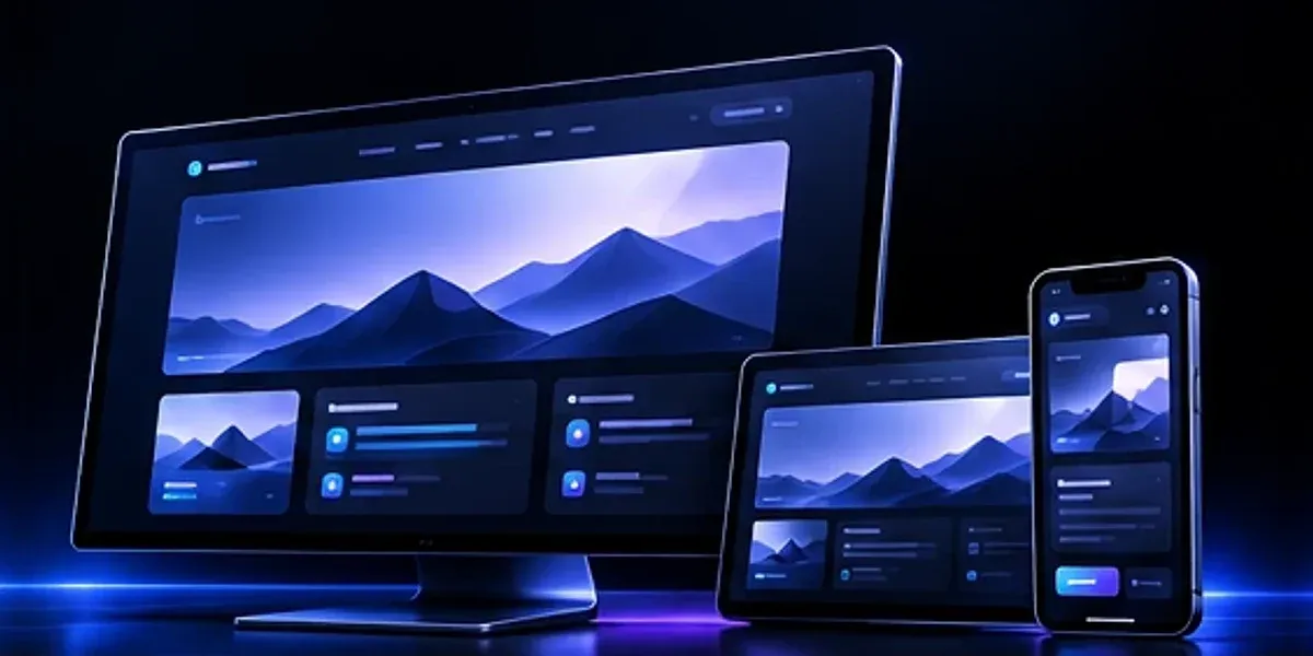 A business website shown on a desktop, a tablet and a phone.