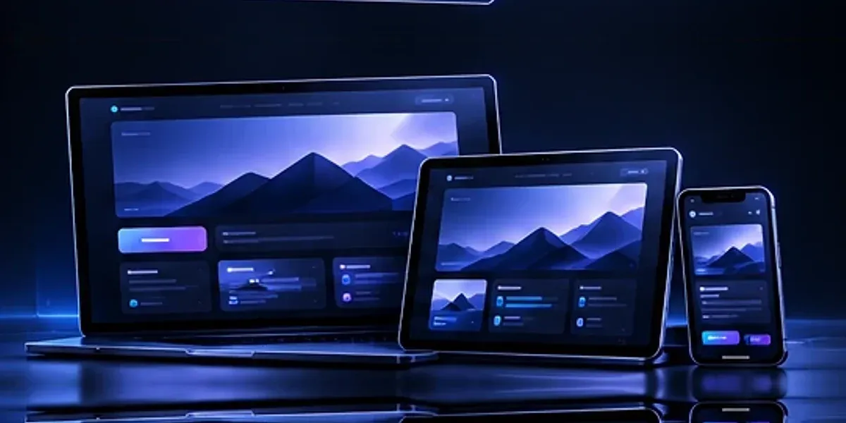 The same website on a laptop, a tablet and a phone.